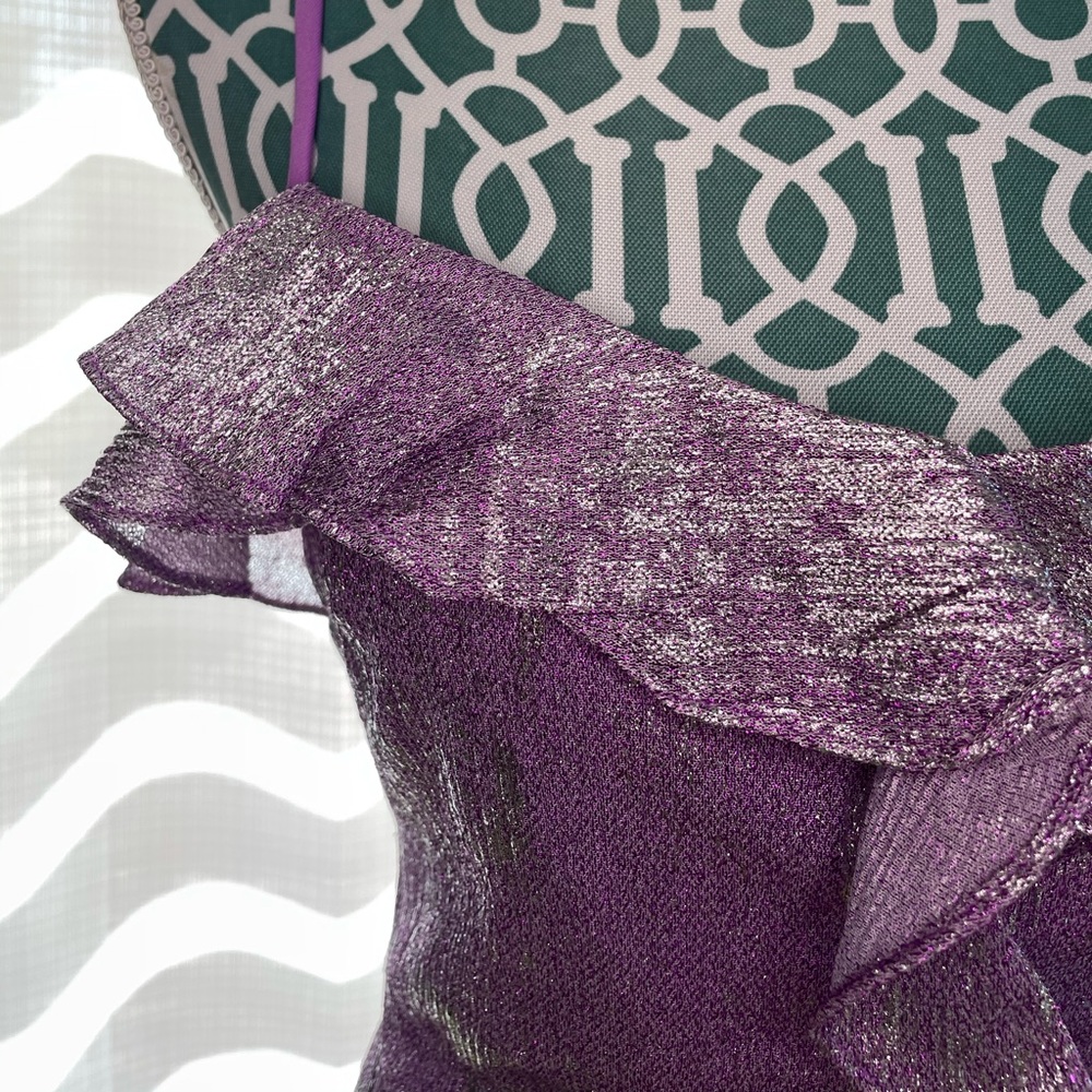 Sweet Storm Purple Metallic Ruffle Mini Dress - Picture 2 of 14